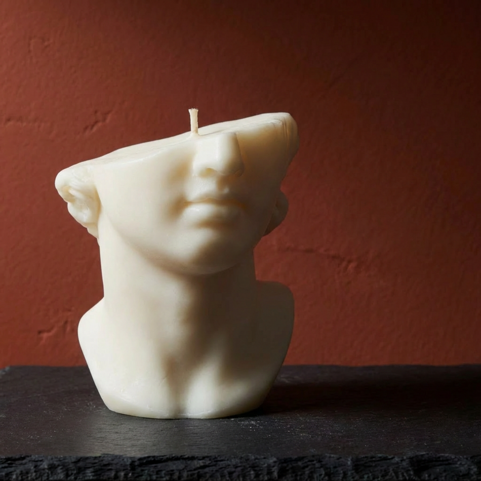 Half Face David Candle soy wax candle — lit candle