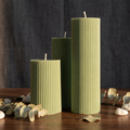 Set of 3 Textured Ribbed Pillar Candles soy wax candle — detail view