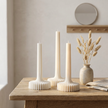 Set of 3 Large Striped Pillar Candle soy wax candle — side view