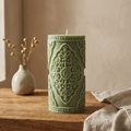 Large Vintage Lace Pillar soy wax candle — detail view