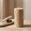Large Vintage Lace Pillar soy wax candle — side view