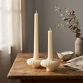 Set of 2 Large Striped Vase Pillar soy wax candle — lit candle