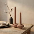 Set of 2 Large Striped Vase Pillar soy wax candle — unlit display