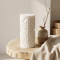 Medium Vintage Lace Pillar Candle soy wax candle — detail view