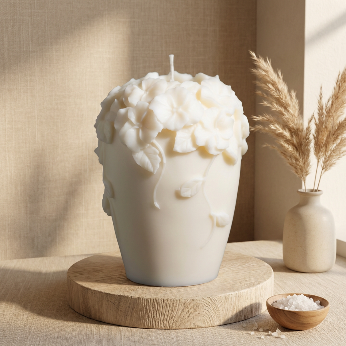 Flowers Blossom Soy Candle, Elegant Floral Embossed Pillar Candle, Calming Scented Gift for Birthdays, 