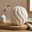 large-swirl-sphere-candle-sculptural-soy-wax-candle-modern-home-decor-aesthetic-shaped-candle-unique-gift-for-her - lit candle
