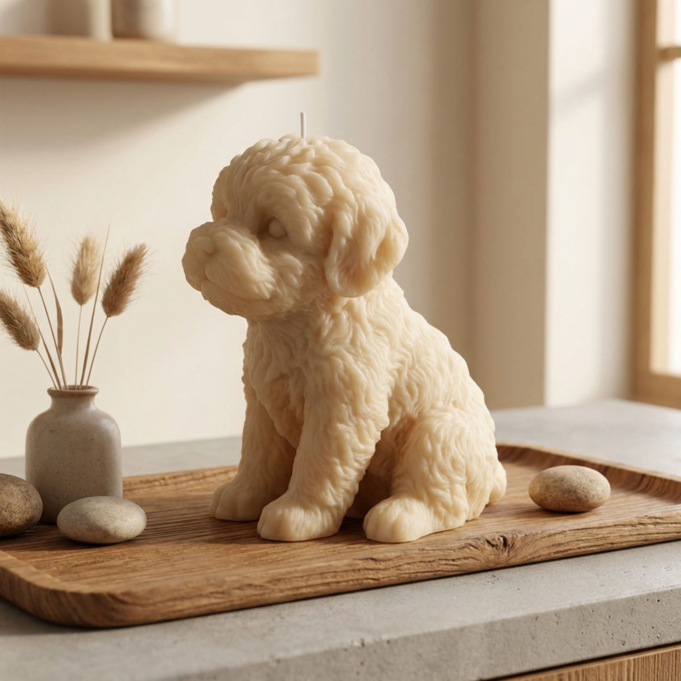 Handmade Dog Candle – Sculptural Decorative Soy Candle, G soy wax candle — lit candle
