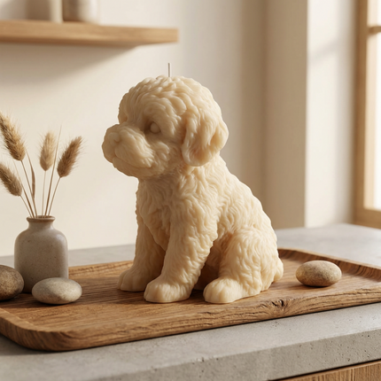cute puppy candle, dog lover gift candle, animal candle, sculptural candle, adorable pet decor, handmade dog candle, charming puppy design, decorative dog candle, birthday gift candle for dog lovers