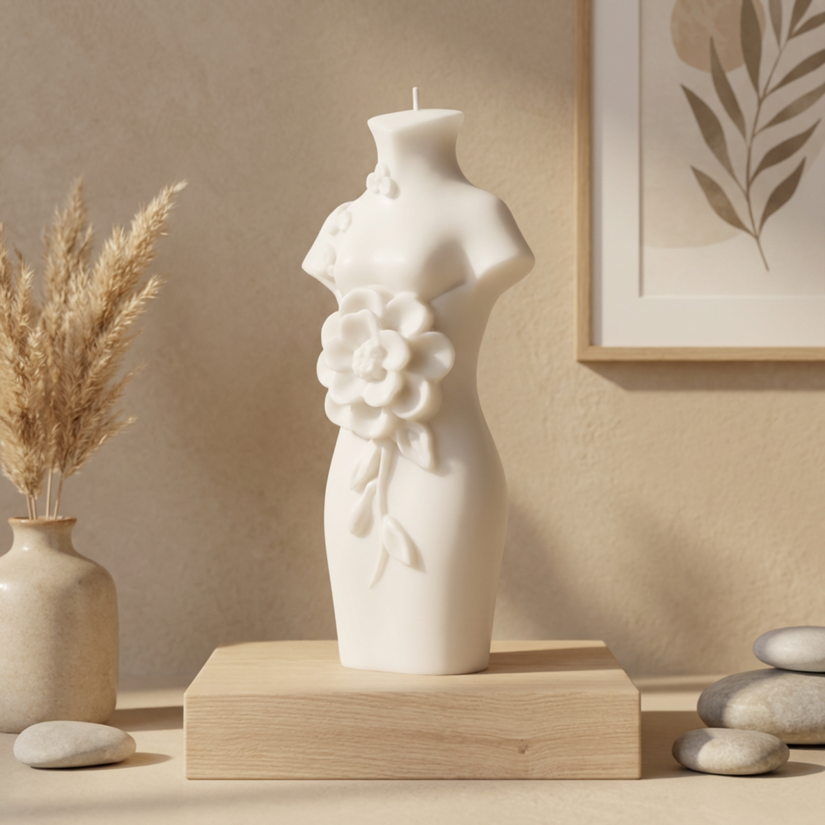 Goddess Bust Sculpture-  Handmade Soy Wax Candle: Floral Body Art Decor