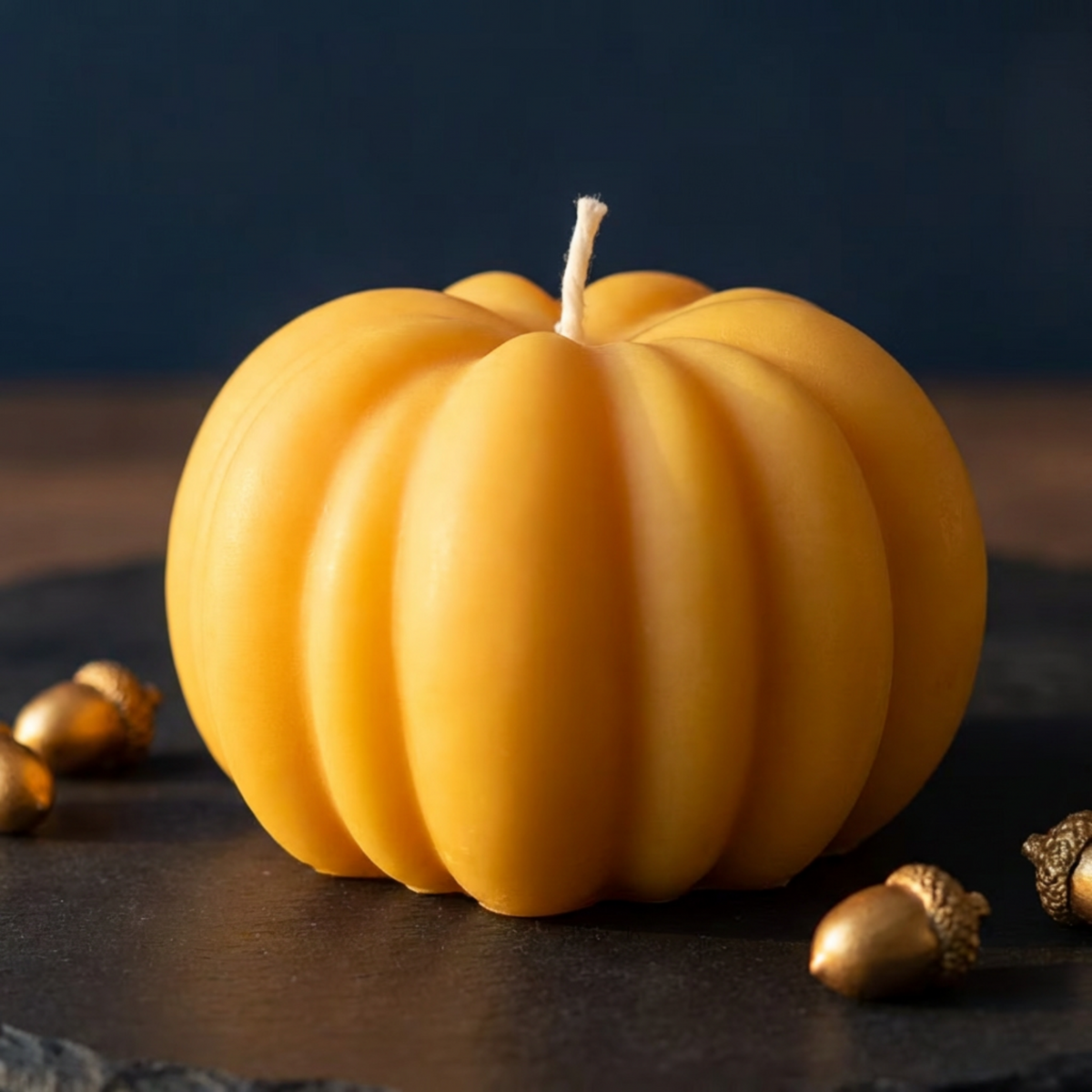 Pumpkin Candle Orange soy wax candle — lit candle