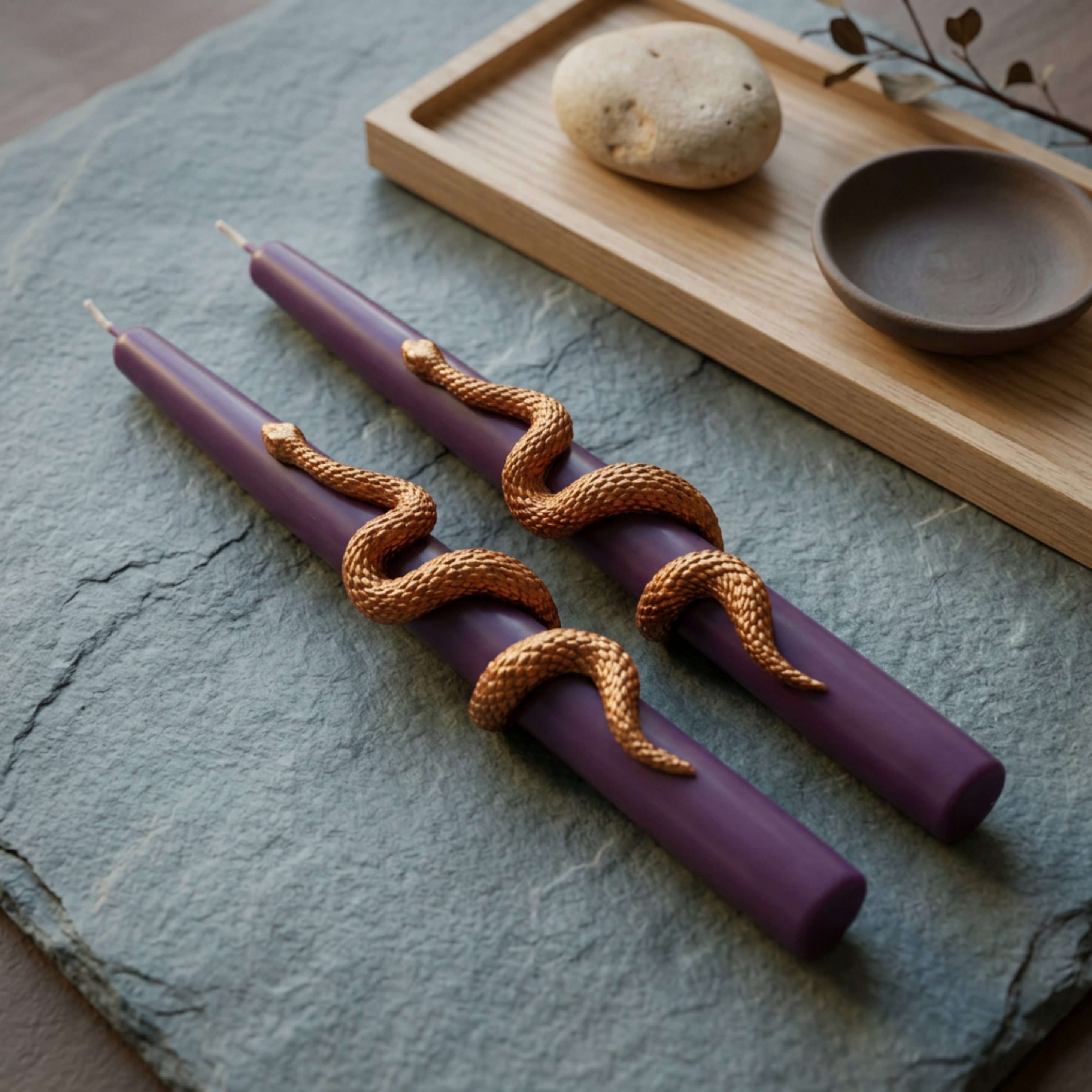 Snake Taper Candle, Sculptural Dinner Candles, Luxury Tab soy wax candle — styled display