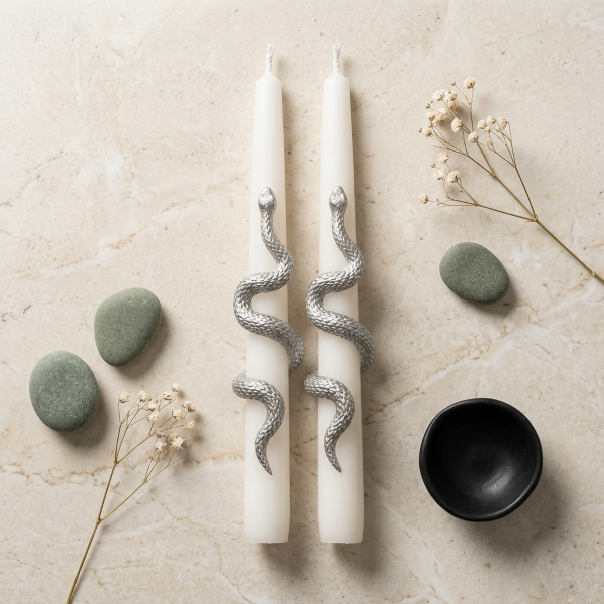 Snake Taper Candle, Sculptural Dinner Candles, Luxury Tab soy wax candle — side view