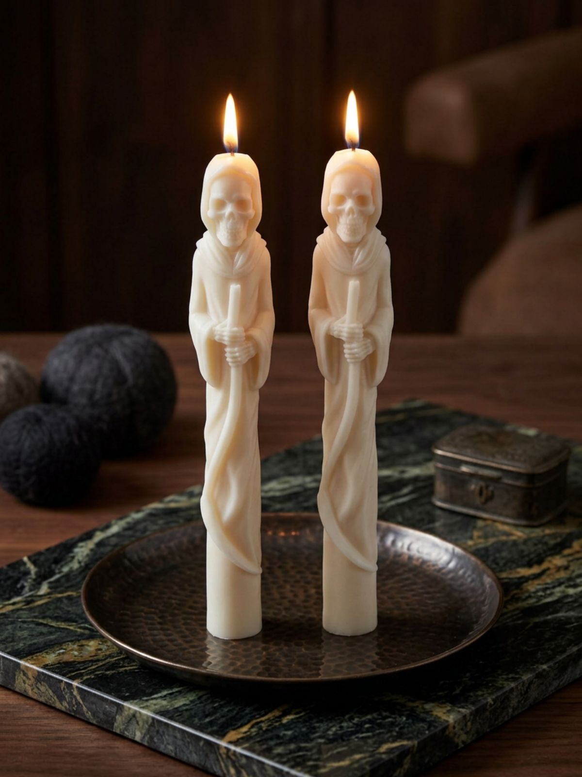 Grim Reaper Sculptural Soy Wax Taper Candle — Gothic Halloween Decor, Spooky Home & Altar Candle