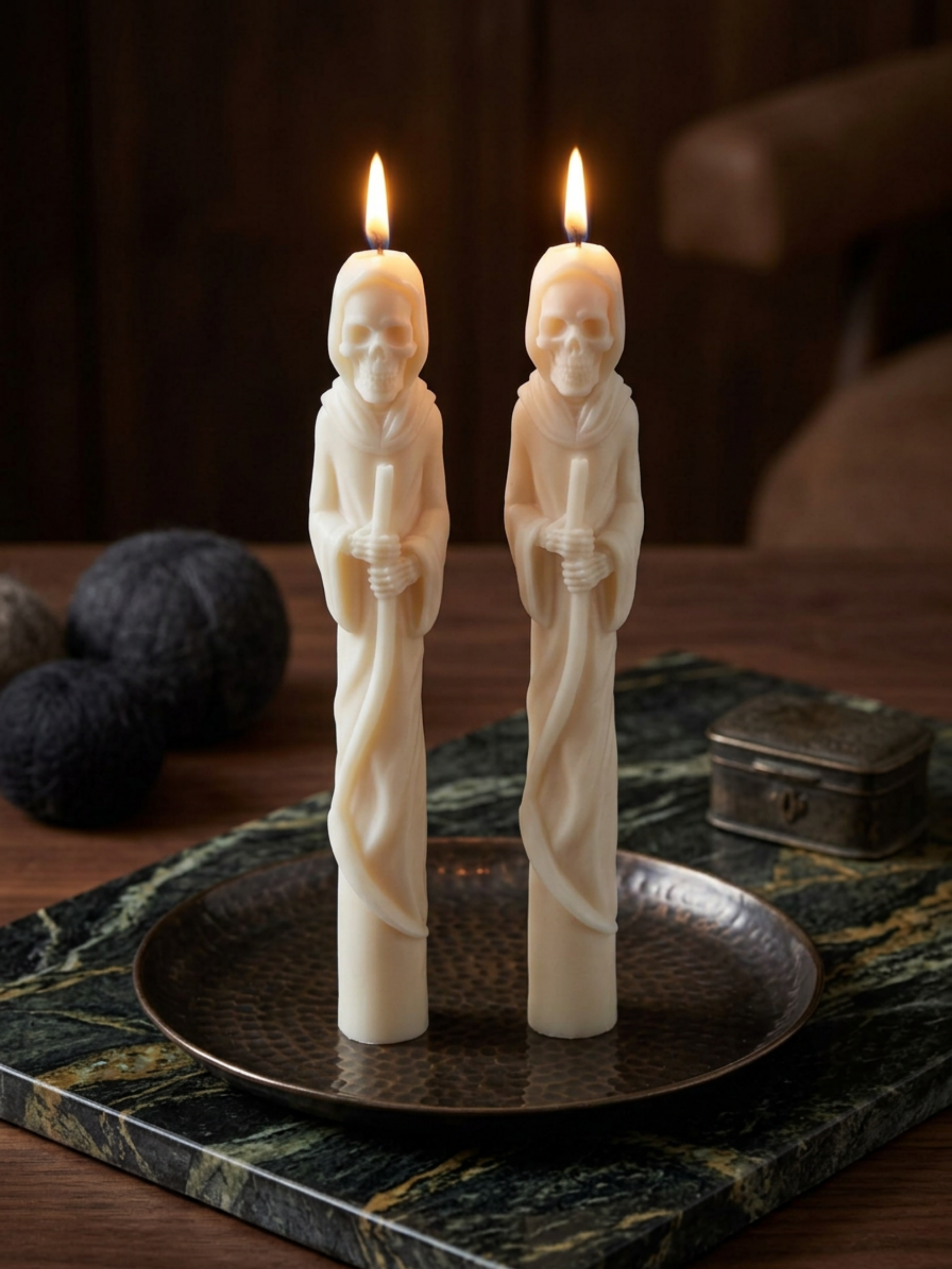 Grim Reaper Sculptural Soy Wax Taper Candle — Gothic Halloween Decor, Spooky Home & Altar Candle