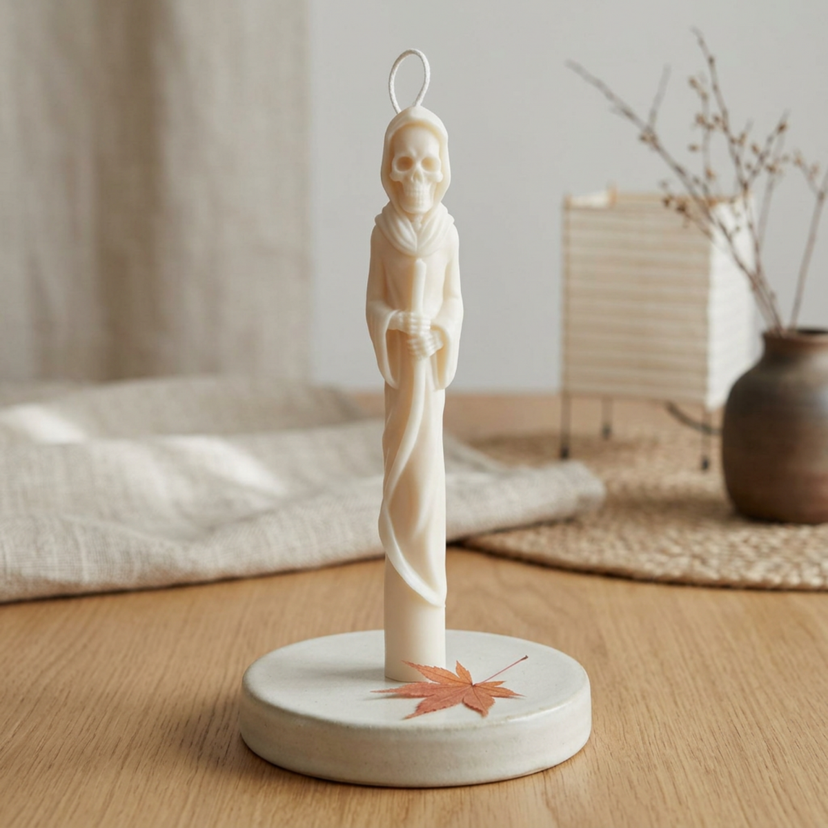 Grim Reaper Sculptural Soy Wax Taper Candle — Gothic Halloween Decor, Spooky Home & Altar Candle