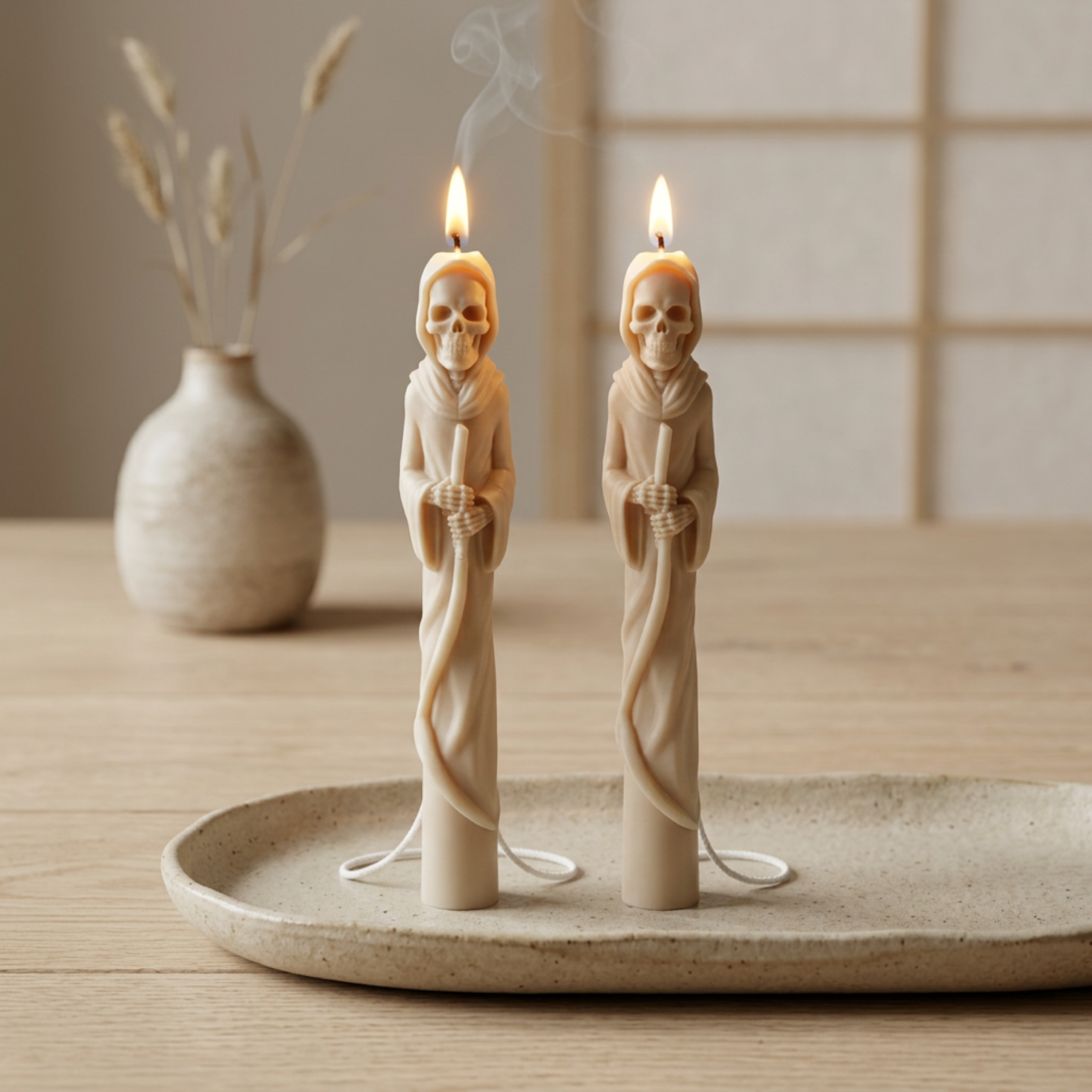 Grim Reaper Sculptural Soy Wax Taper Candle — Gothic Halloween Decor, Spooky Home & Altar Candle