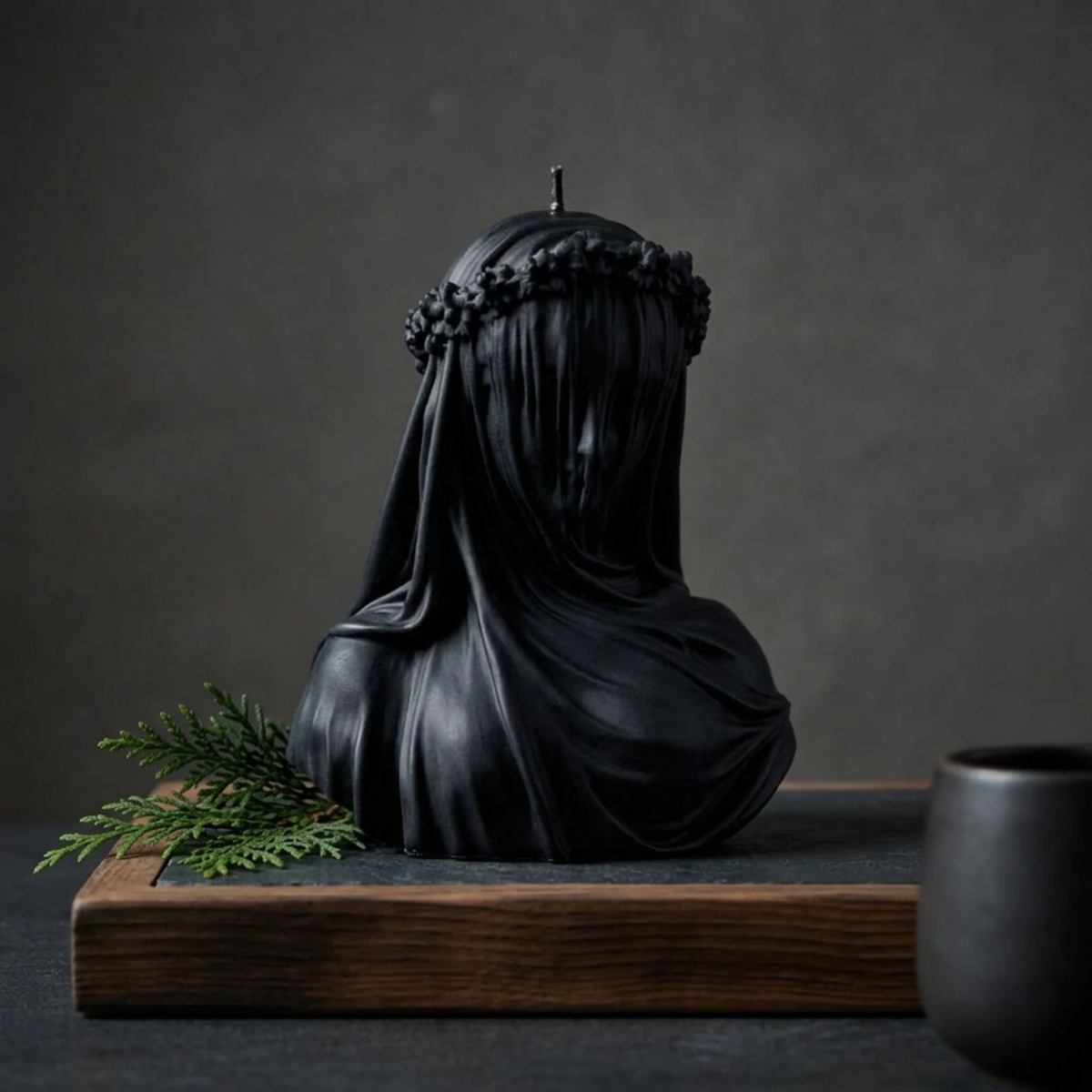 Black Gothic Veiled Woman Soy Wax Candle — Sculptural Halloween Decor, Dark Aesthetic & Altar Candle