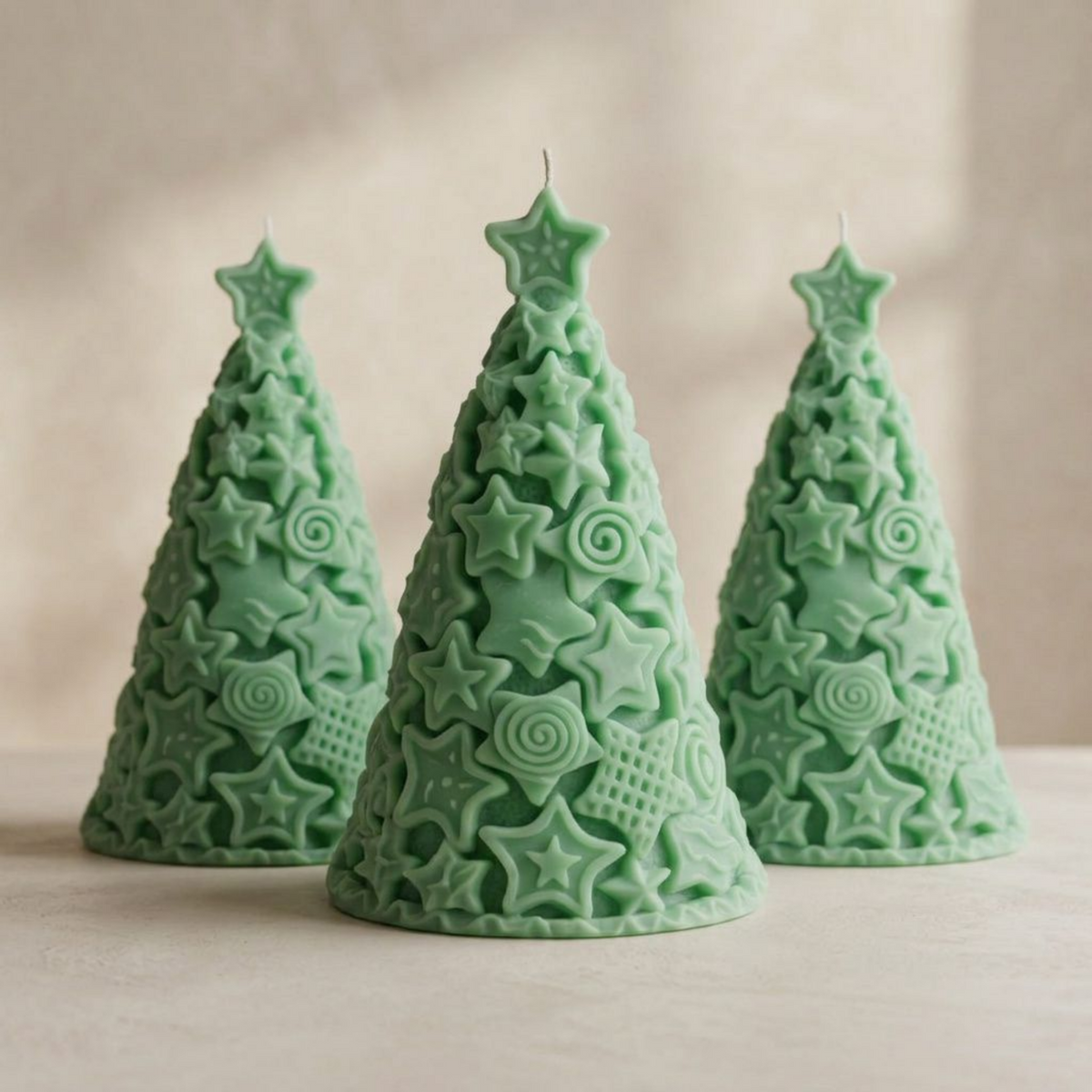 Christmas Tree Soy Wax Candle — Sculptural Starry Festive Decor, Holiday Centerpiece