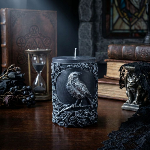 Raven Pillar Candle, Gothic Soy Wax Candle, Crow Candle Decor, Dark Academia Handmade Sculptural Gift