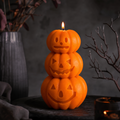 Lit Handmade Jack O Lantern candle for fall decor and seasonal gifts