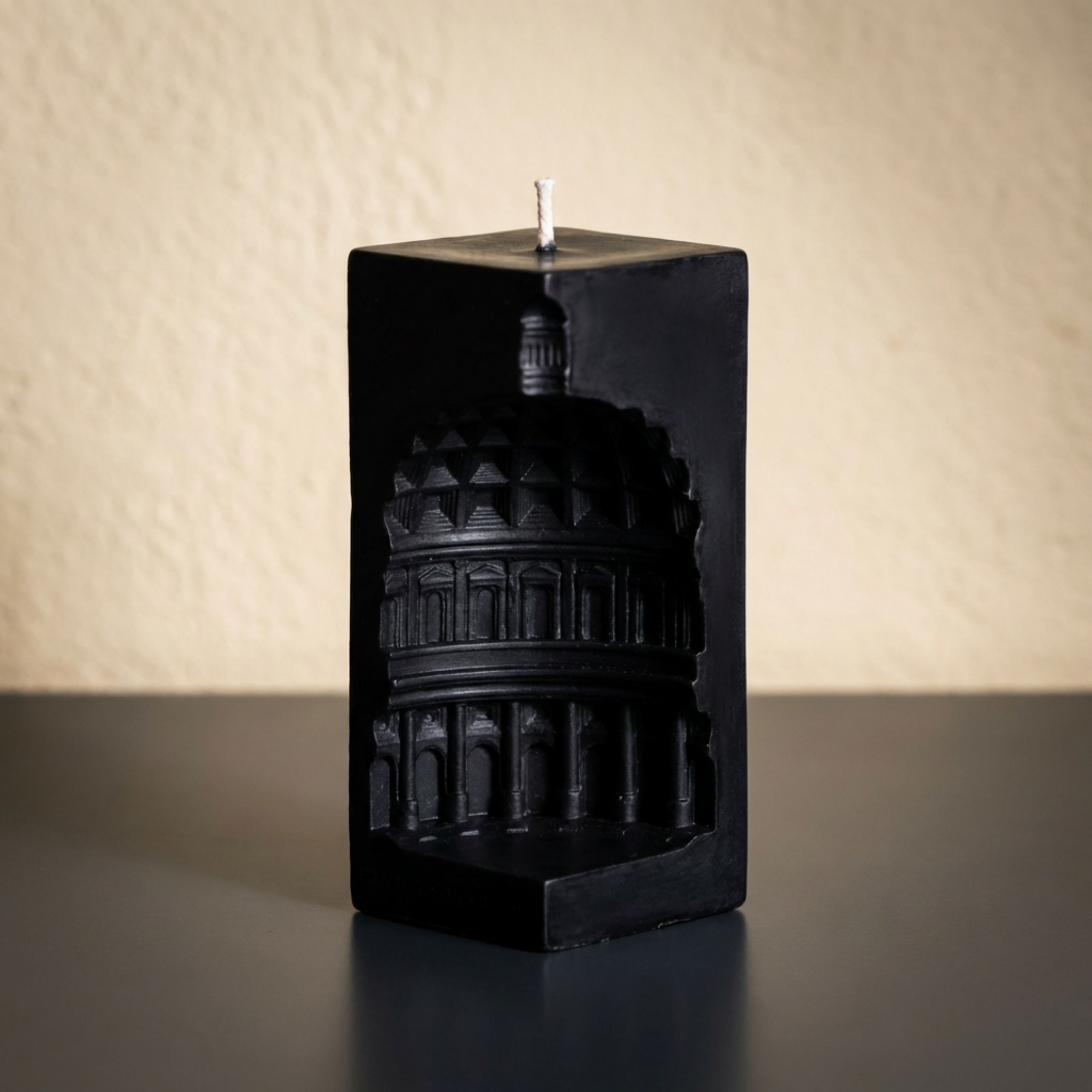 Capitol Architecture Column Sculptural Votive Candle soy wax candle — lit candle