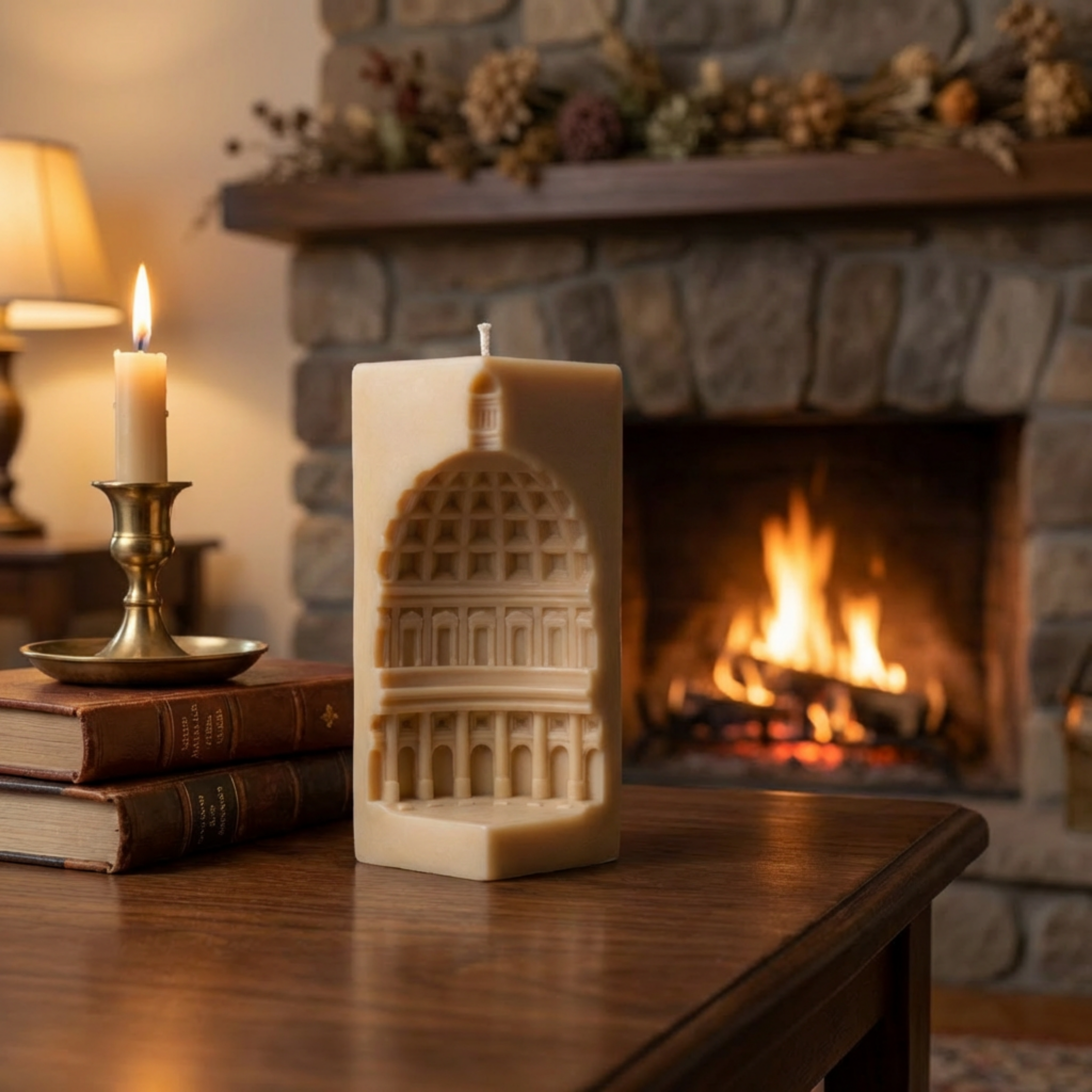 Capitol Architecture Column Sculptural Votive Candle soy wax candle — side view