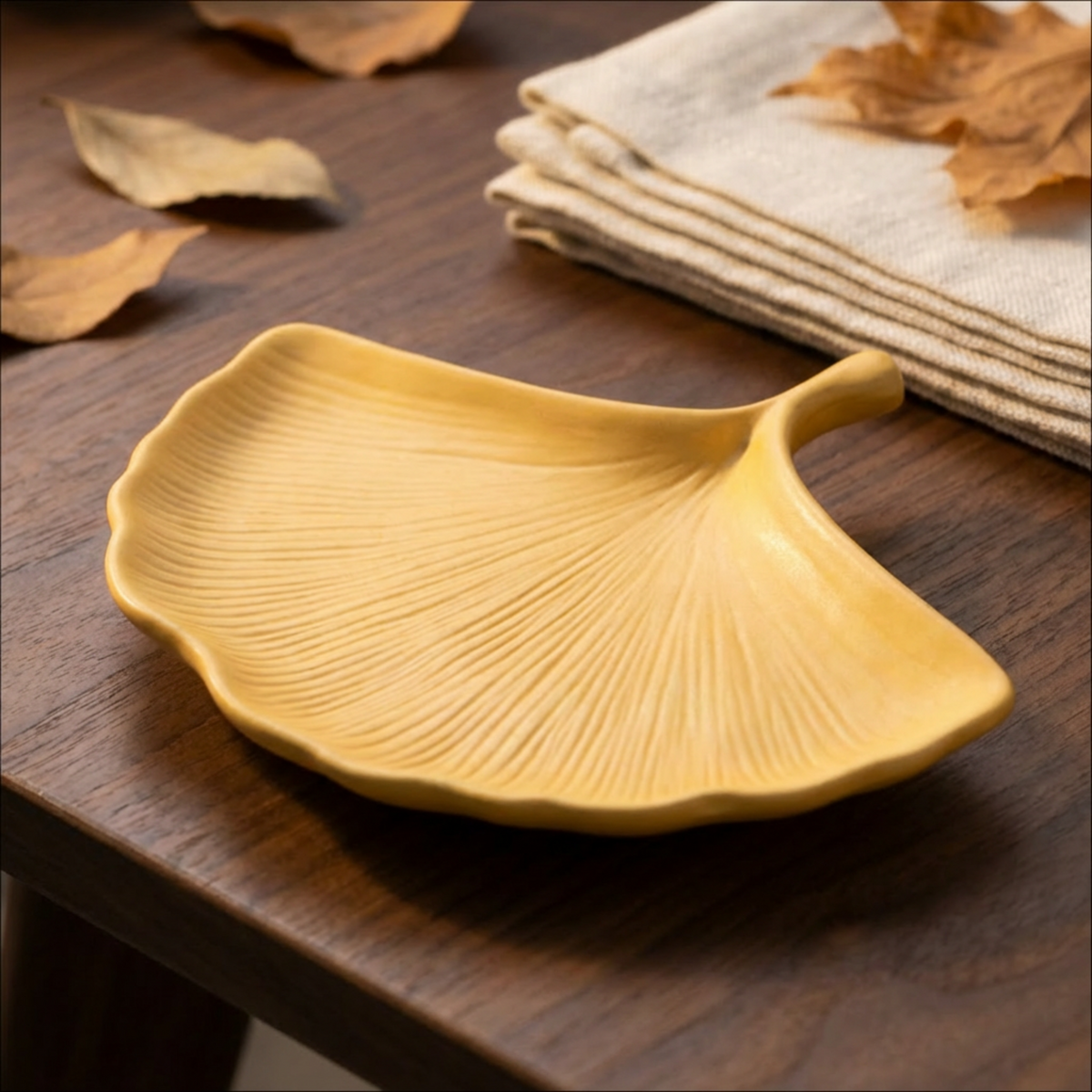 Ginkgo Leaf Tray: Hydro-Stone Ring Trinket Dish -Ceramic Resin Vanity Organizer