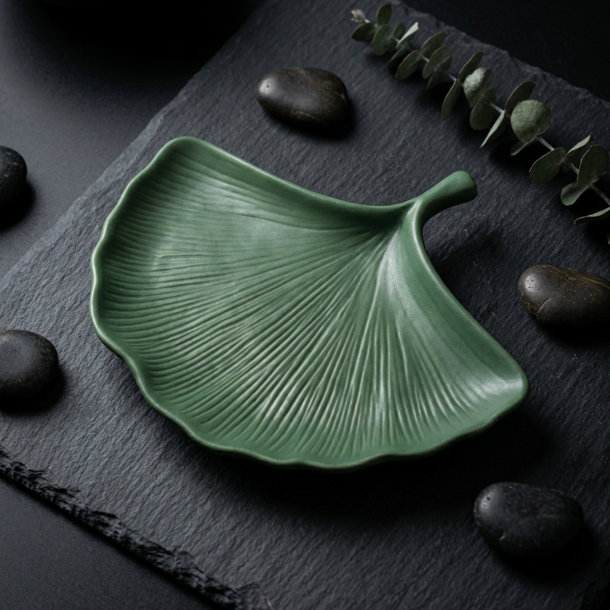 Ginkgo Leaf Tray: Hydro-Stone Ring Trinket Dish -Ceramic Resin Vanity Organizer