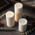 Set of 3 Textured Ribbed Pillar Candles soy wax candle — side view