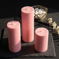 Set of 3 Textured Ribbed Pillar Candles soy wax candle — unlit display