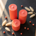 Set of 3 Textured Ribbed Pillar Candles soy wax candle — lit candle
