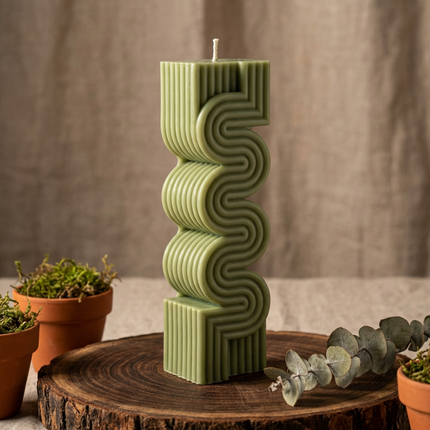Stylish large ribbed pillar candle, a statement piece for aesthetic lovers, perfect for any space, unique home decor, and elegant wedding styling