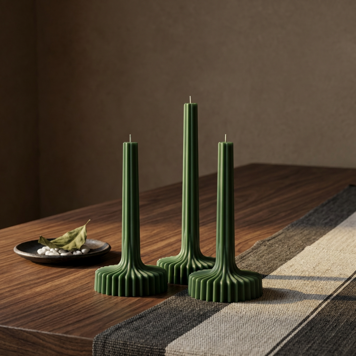 Set of 3 Large Striped Pillar Candle soy wax candle — unlit display