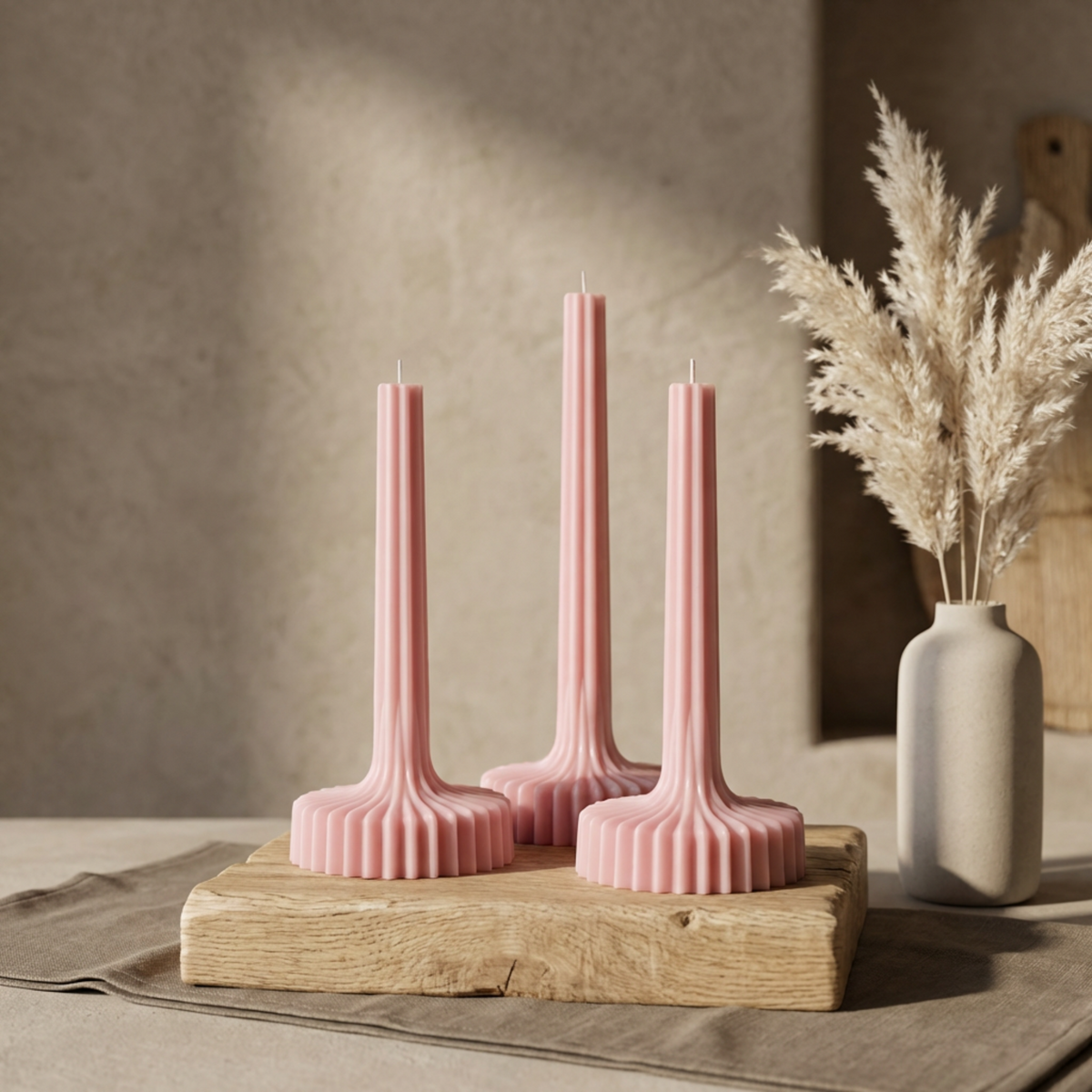 Set of 3 Large Striped Pillar Candle soy wax candle — packaging