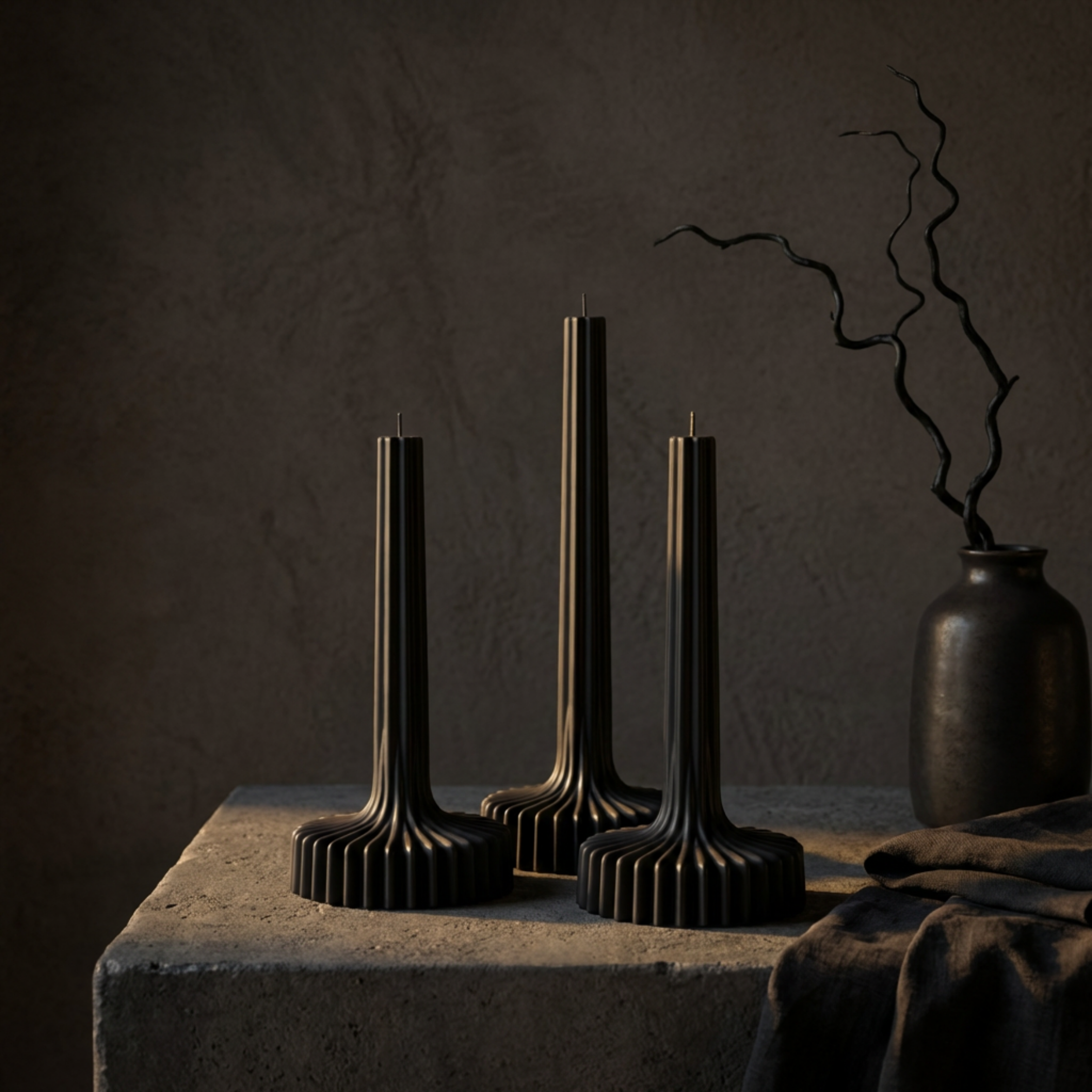 Set of 3 Large Striped Pillar Candle soy wax candle — close-up detail