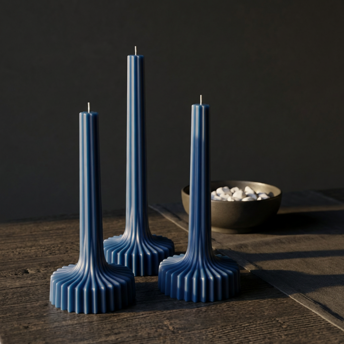 Set of 3 Large Striped Pillar Candle soy wax candle — detail view