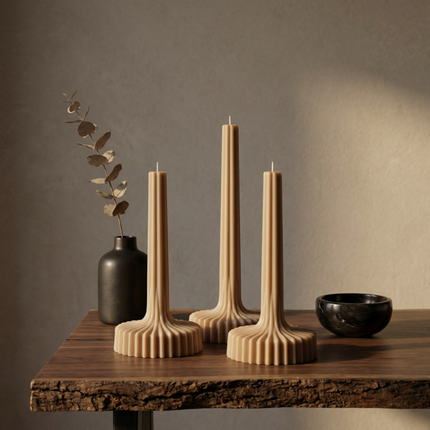 Set of 3 Large Striped Pillar Candle soy wax candle