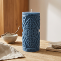 Medium Vintage Lace Pillar Candle soy wax candle — unlit display