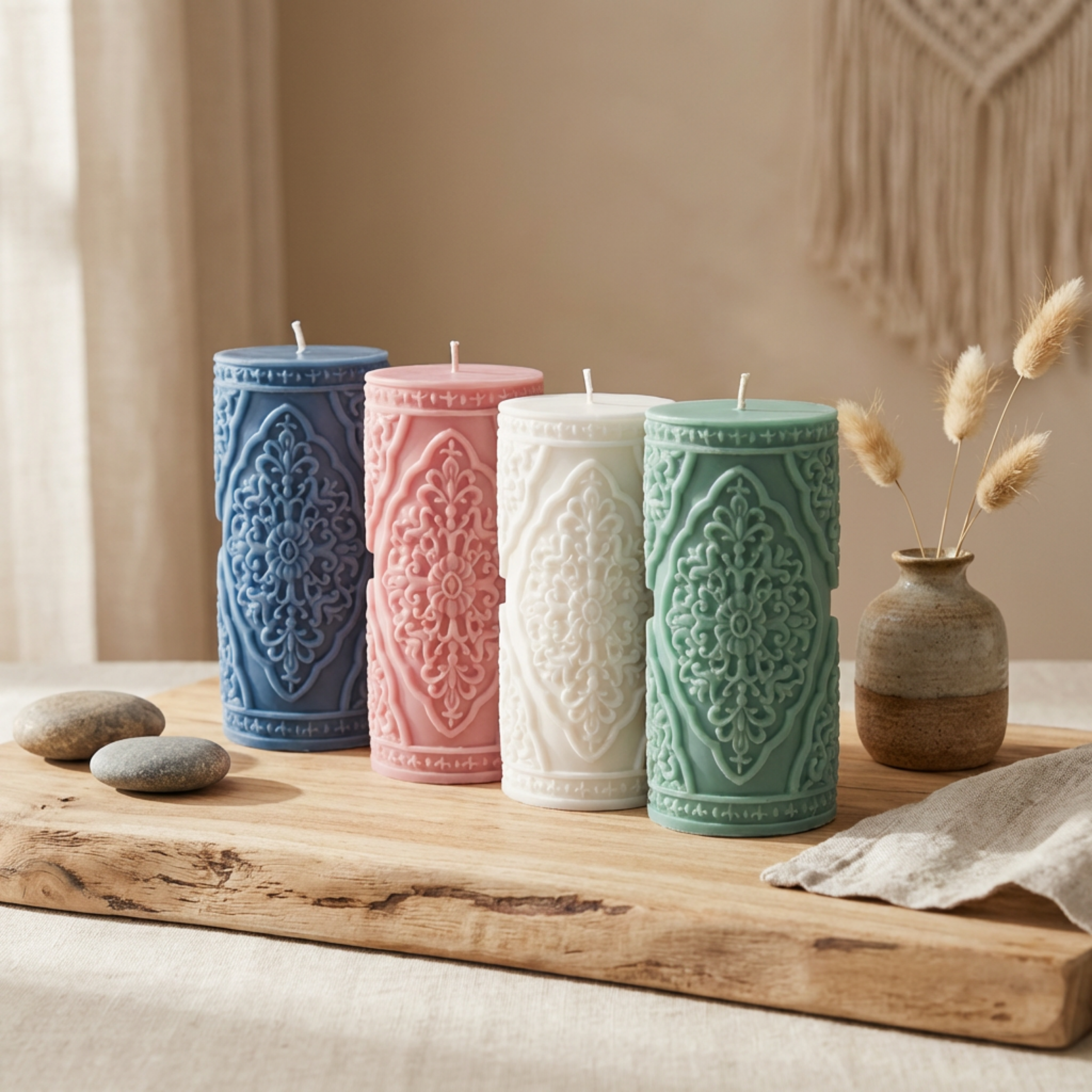 Medium Vintage Lace Pillar Candle soy wax candle