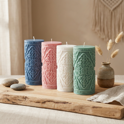 charming-vintage-lace-pillar-candle-elegant-home-decor-accent-creates-a-cozy-vintage-ambiance-perfect-wedding-gift-for-her - lit candle