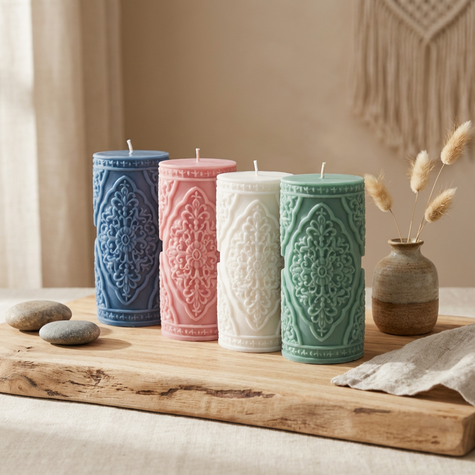 charming-vintage-lace-pillar-candle-elegant-home-decor-accent-creates-a-cozy-vintage-ambiance-perfect-wedding-gift-for-her - lit candle