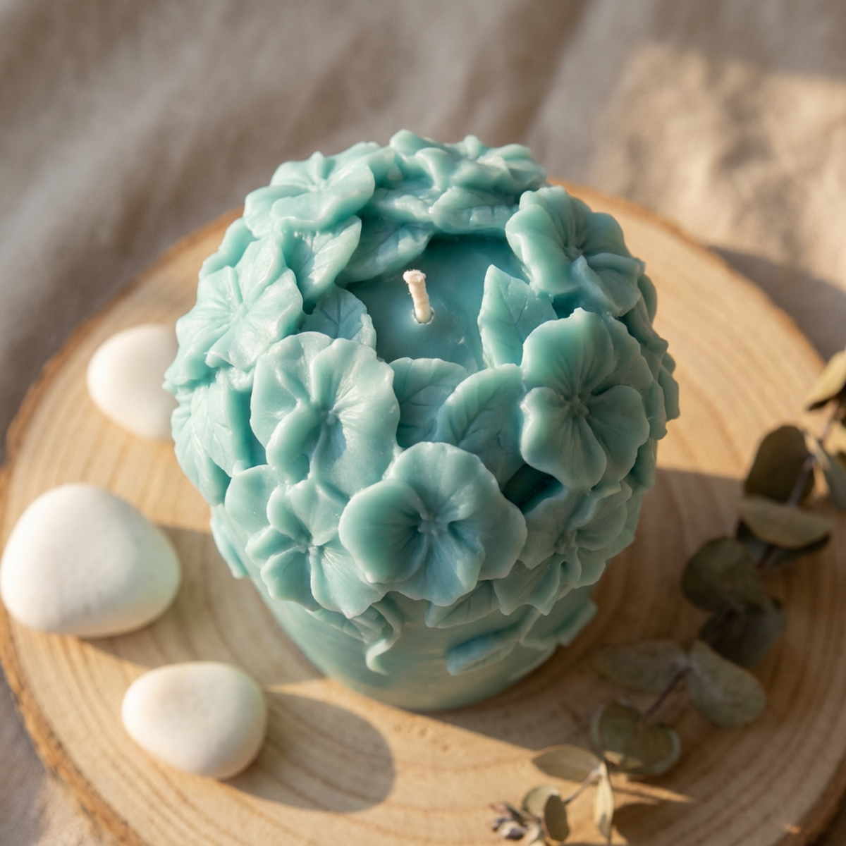 Flowers Blossom Soy Candle, Elegant Floral Embossed Pillar Candle, Calming Scented Gift for Birthdays, 