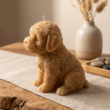 cute puppy candle, dog lover gift candle, animal candle, sculptural candle, adorable pet decor, handmade dog candle, charming puppy design, decorative dog candle, birthday gift candle for dog lovers