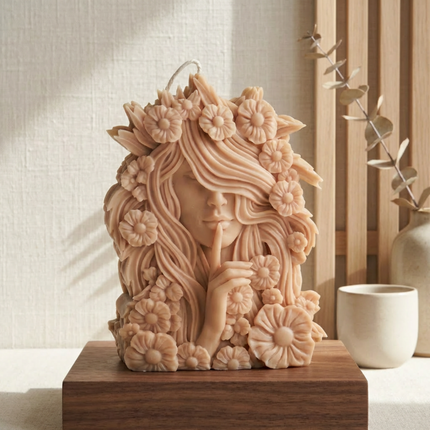 flower-goddess-candle-handmade-soy-candle-sculpture-feminine-nature-decor-boho-gift-for-her-floral-goddess-statue-for-home