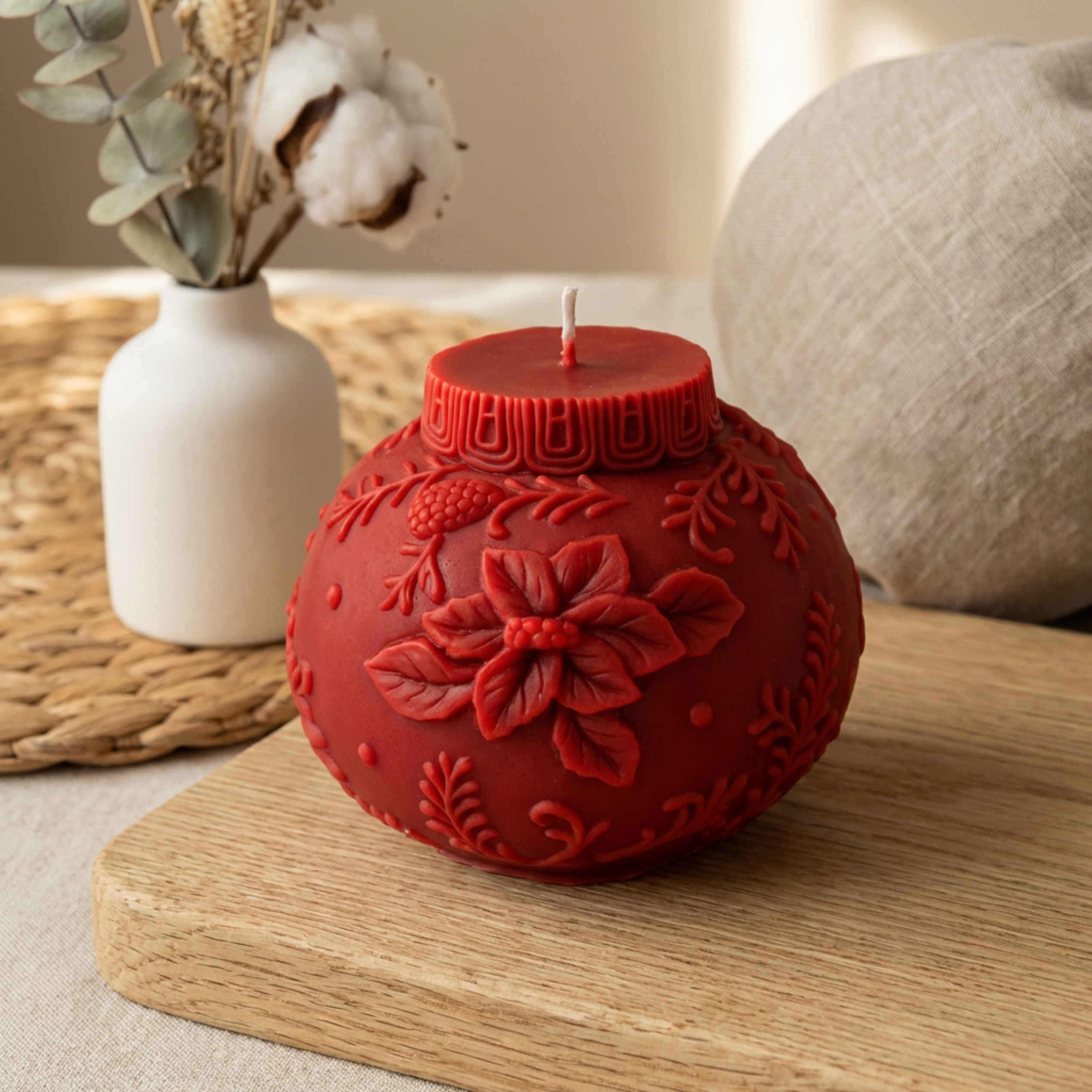 Sculptural Poinsettia Handmade Soy Candle soy wax candle