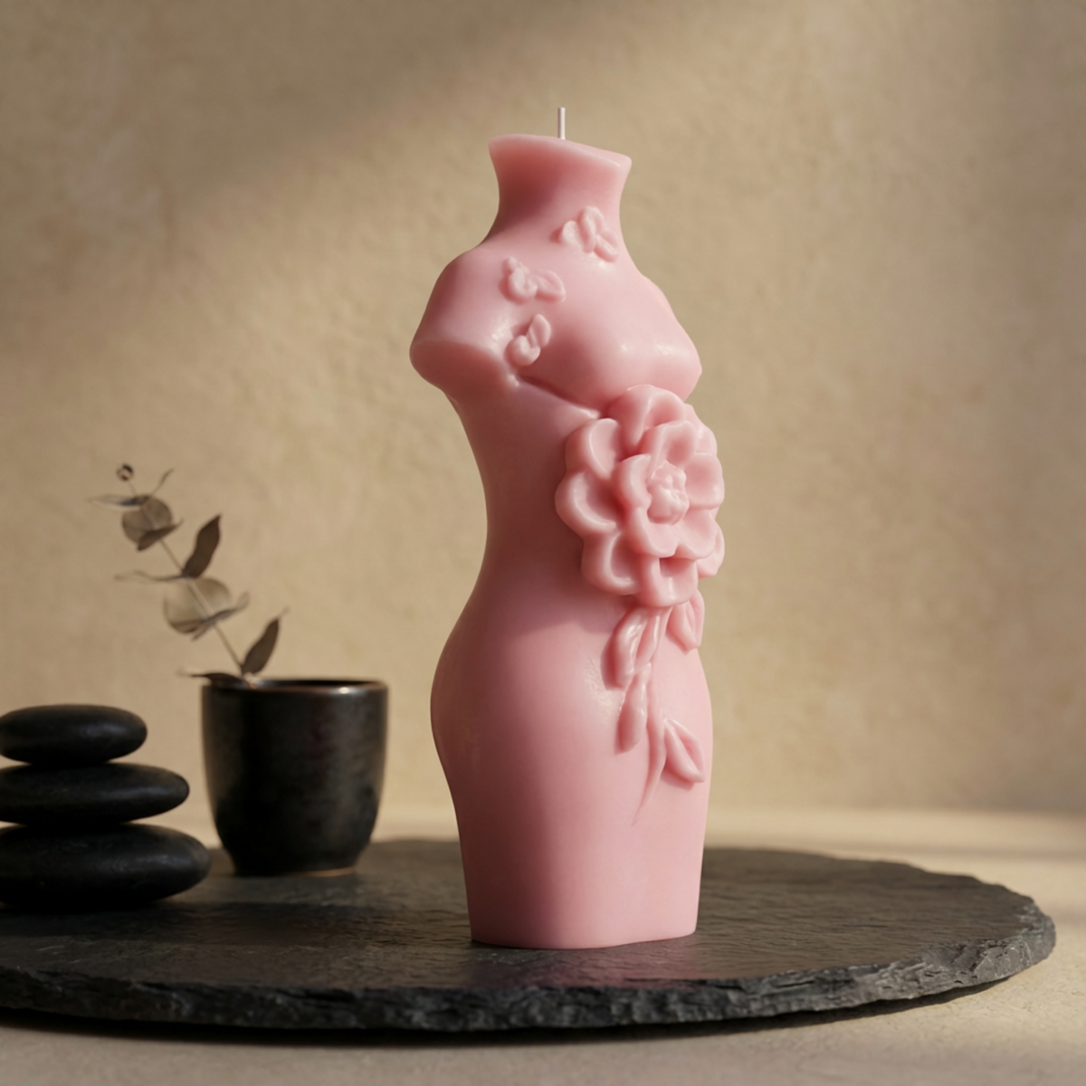 Goddess Bust Sculpture-  Handmade Soy Wax Candle: Floral Body Art Decor