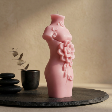 Goddess Bust Sculpture-  Handmade Soy Wax Candle: Floral Body Art Decor