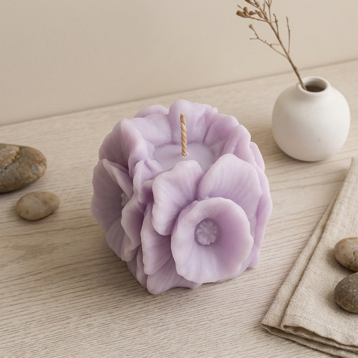 Floral Soy Wax Candle – Handmade Flower Blush Candle, Elegant Home Decor