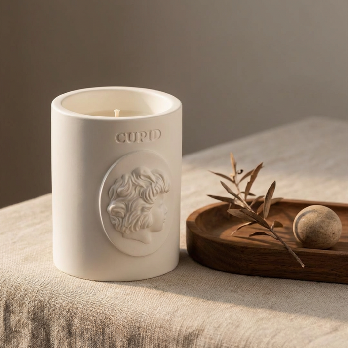 Cupid Greek Mythology Soy Candle - Handmade Sculptural Decor soy wax candle — lit candle