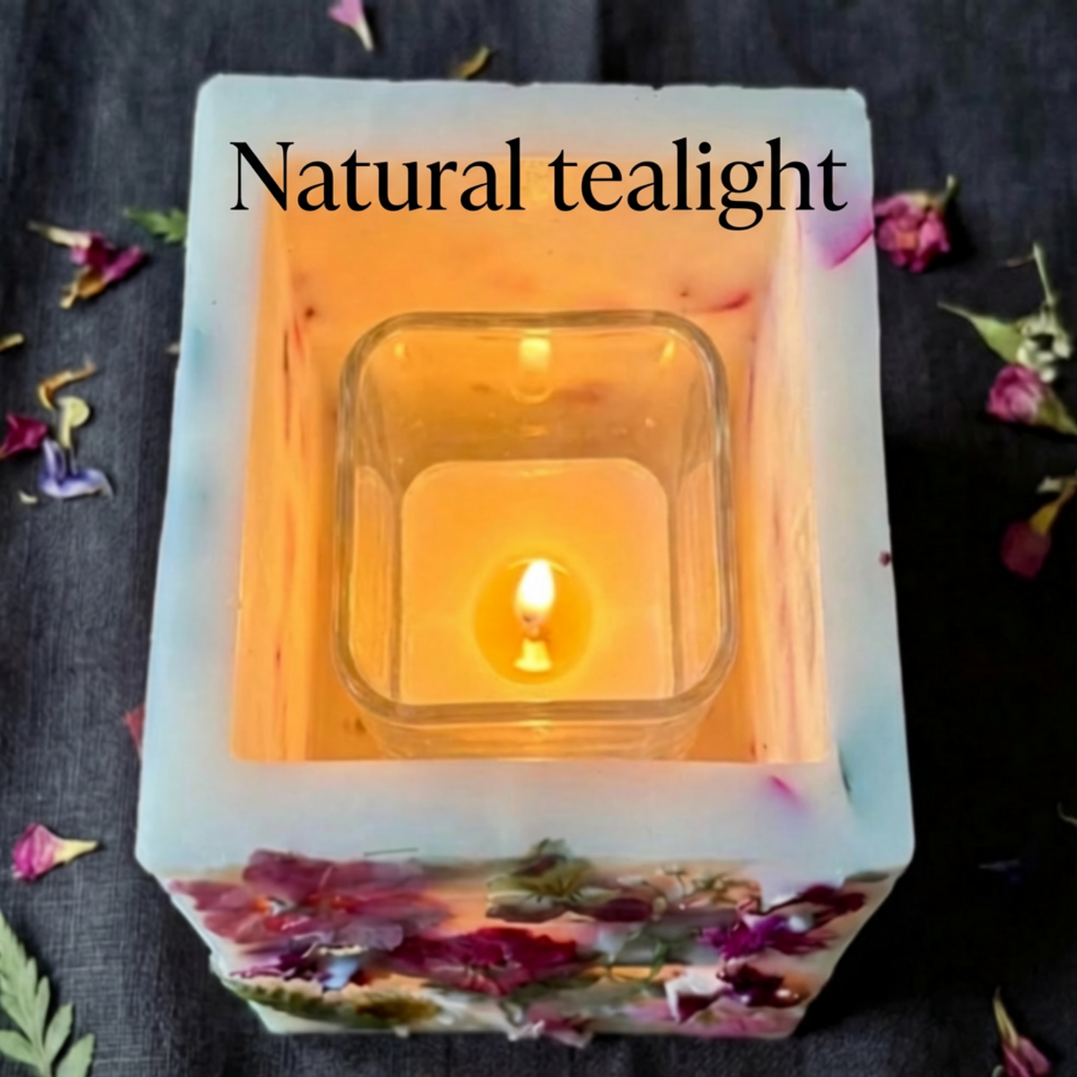 Natural Candle Holder with Dried Flowers soy wax candle — styled display